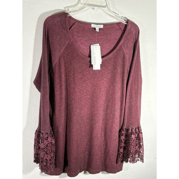LA Threads NWT Women Burgundy LG Peasant Bohemian Blouse Lace Belle Flare Sleeve - Picture 7 of 9